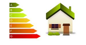 Energieeffizienzklassen neben Haus