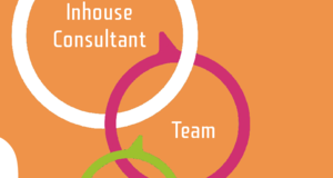 drei farbige Ringe eingehakt, in einem steht "Inhouse Consultant", in den anderen beiden "Team"