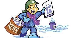 Zeichentrickfigur trägt Zeitung aus